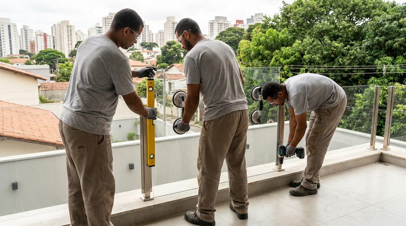 Guarda-corpo em terraço alto com vista cidade em Vitória da Conquista-BA