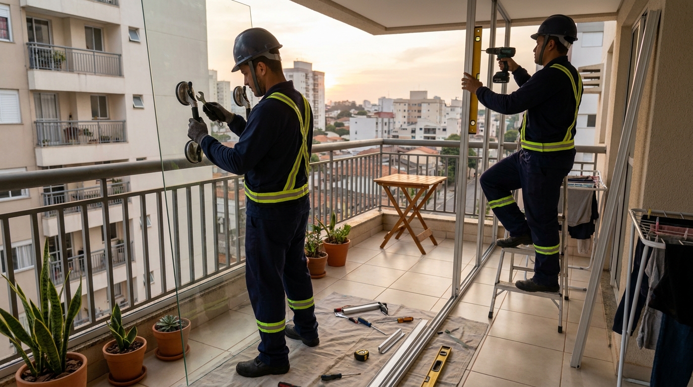 Instalação de parede de vidro em sacada em Vitória da Conquista-BA
